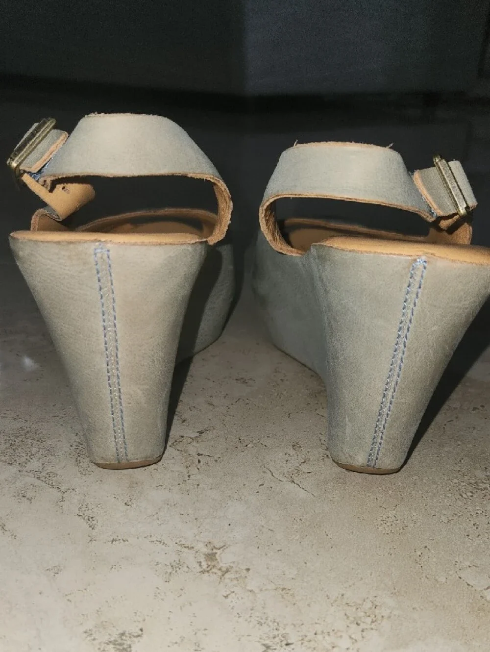 Kork-Ease Women's Gray Peep Toe Slingback Sandals - Picture 4 of 7
